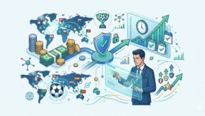 Иллюстрация с футбольным мячом и финансовыми символами для статьи о сроках пополнения депозита