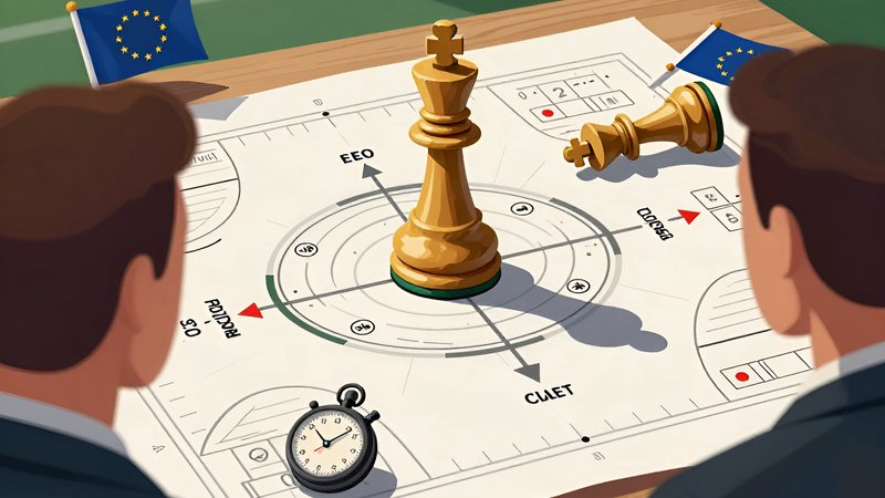 Strategist analyzing tactical diagrams with a defiant pawn symbolizing the October 2026 European Competition Chaos Underdog